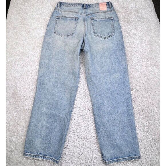 Zara Destroyed Knee High Waisted Straight Leg Jean Light wash - Picture 2 of 10